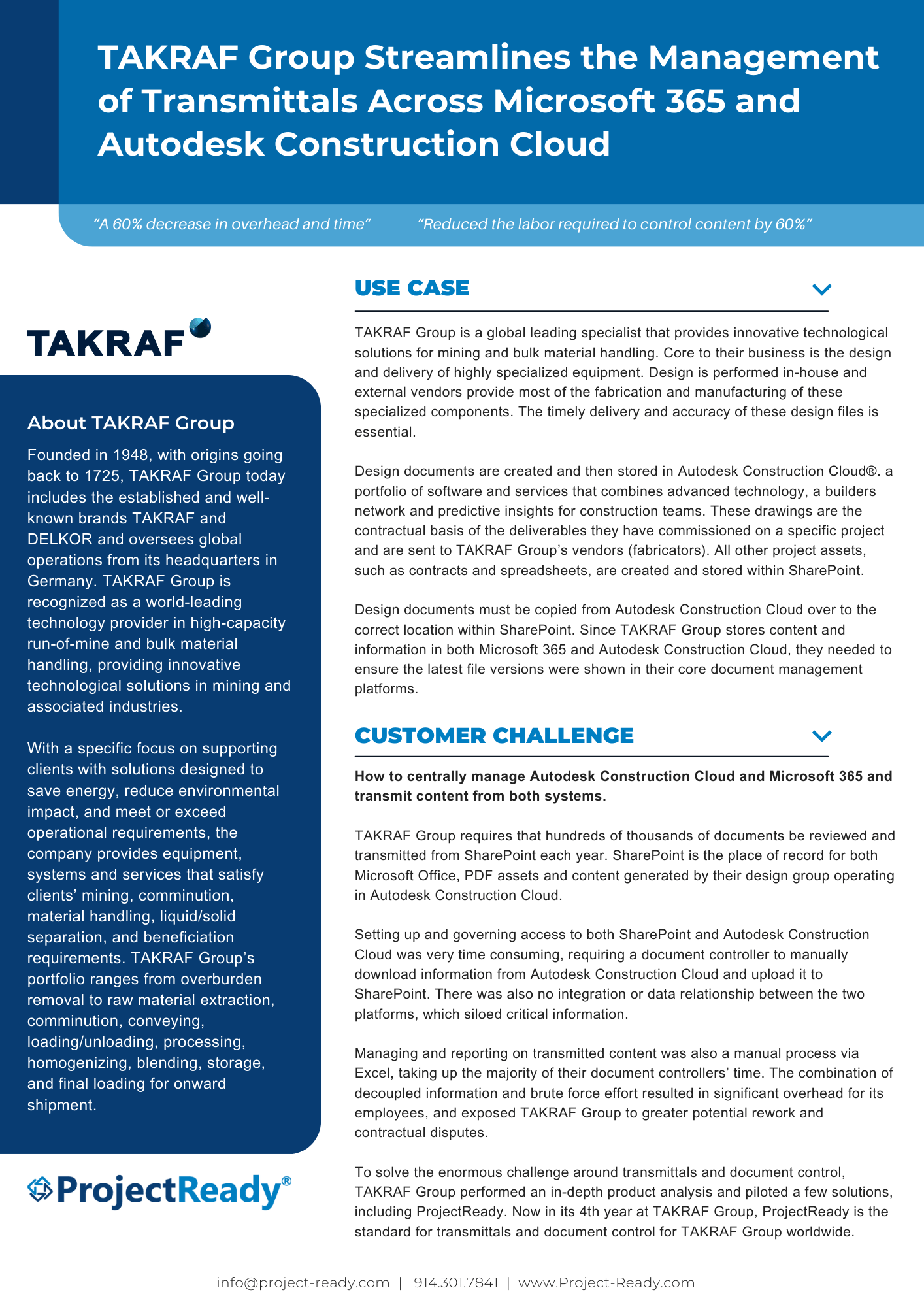 Takraf Case Study - Microsoft 365 and Autodesk Construction Cloud | ProjectReady