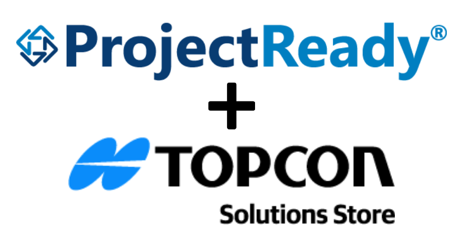 ProjectReady and Topcon Solutions Store logos shown together with a plus sign between them, indicating a partnership or collaboration. | ProjectReady