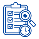 Clipboard with a three-item checklist, a magnifying glass, and a clock, symbolizing task review and time search. | ProjectReady